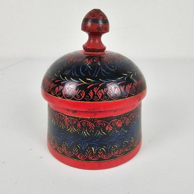 Lot #113 - Afghani Lacquered and Hand Painted Wooden Spice Box