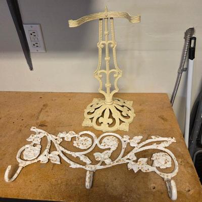 Lot #240 - Victorian Coalbrookdale-Style Cast Iron Umbrella Stand and Coat Hooks