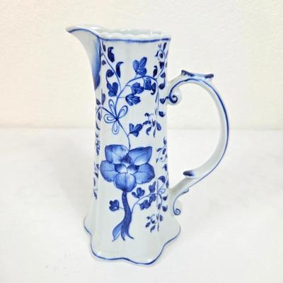 Lot #132 - Andrea by Sadek Blue and White Porcelain Pitcher