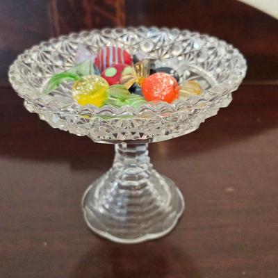 Lot #155 - Antique Cut Glass Candy Dish With Murano Glass Candy
