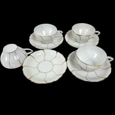 Lot #141 - Meissen Germany B-Form Porcelain Tea Cups & Saucers