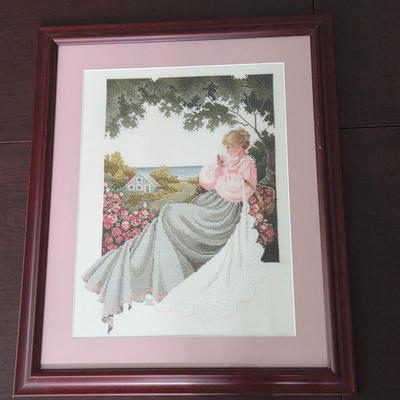 Lot #186 - Nantucket Rose Framed Cross-stitch