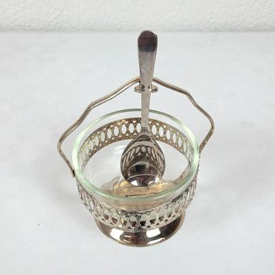 Lot #144 - Leonard Silver Plated Sugar Bowl Holder With Glass Bowl and Silver Plated Spoon