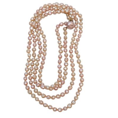 LONG PINK PEARL STRAND NECKLACE