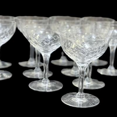 11 VINTAGE CRYSTAL CHAMPAGNE GLASSES