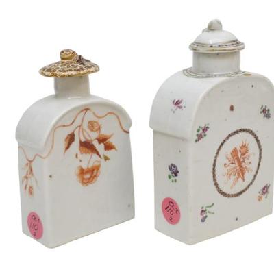 2 ANTIQUE CHINESE EXPORT FAMILLE ROSE CANTON TEA CADDIES