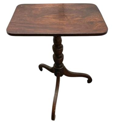 ANTIQUE EARLY 19TH C. MAHOGANY TILT TOP CANDLE STAND