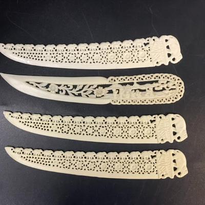 4 VINTAGE CARVED CELLULOID LETTER OPENERS