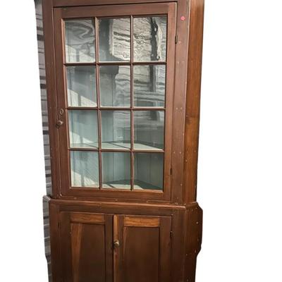 ANTIQUE FARMHOUSE CORNER CUPBOARD DISPLAY CABINET