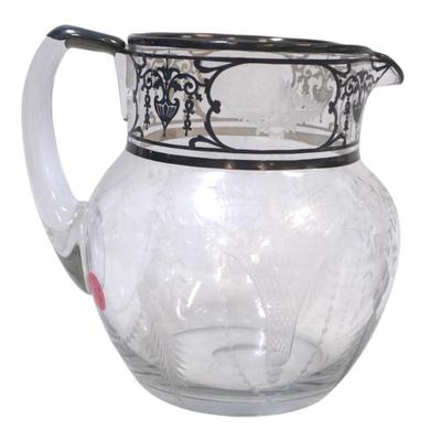 ANTIQUE SILVER OVERLAY ART NOUVEAU PITCHER