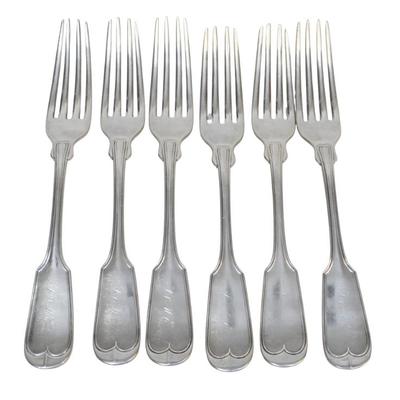 6 CHARLESTON SC COIN SILVER DINNER FORKS