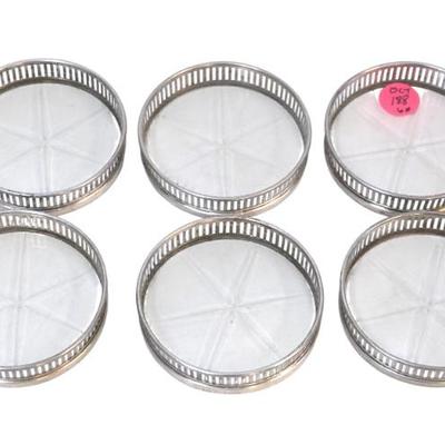 6 STERLING RIM GLASS COASTERS