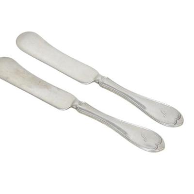 2 N H & CO COIN SILVER FIDDLE THREAD BUTTER KNIVES