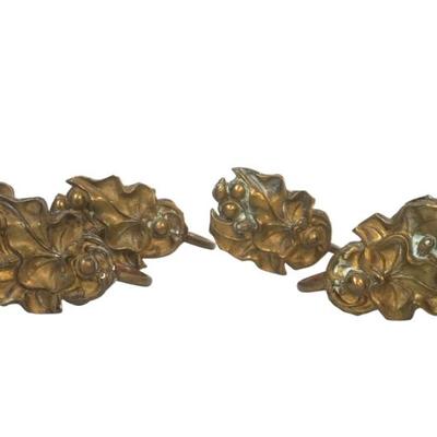 6 ANTIQUE CURTAIN TIEBACKS 19TH C LEAF & BERRY