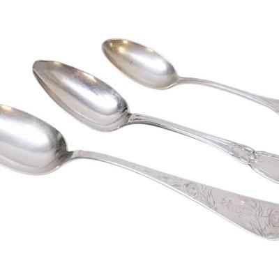 3 ANTIQUE STERLING SPOONS SERVING & TEASPOON