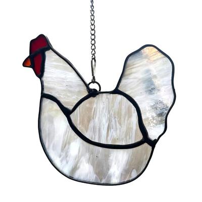 5 VINTAGE STAINED GLASS FARM MOTIF SUNCATCHERS