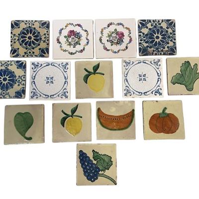 14 VINTAGE HAND PAINTED TILES