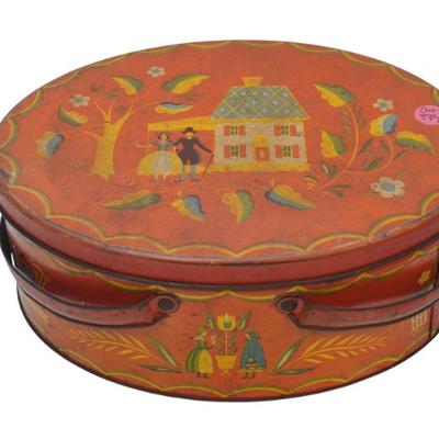 VINTAGE 1950s DOUBLE HANDLED DUTCH FOLK ART TIN