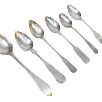6 EARLY COIN SILVER SPOONS 1804 - 1814 +