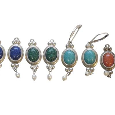 STERLING SILVER STONE AND PEARL INTERCHANGEABLE EARRINGS