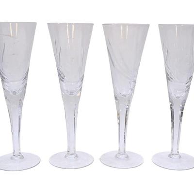 4 CUT & ETCHED CRYSTAL CHAMPAGNE FLUTES