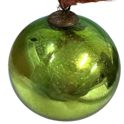 LARGE ANTIQUE KUGEL GREEN MERCURY GLASS ORNAMENT