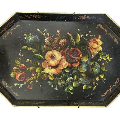 LARGE HAND PAINTED FLORAL TOLE TRAY