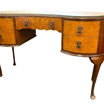 VINTAGE BURR WALNUT DESK 5 DRAWER