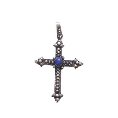 STERLING SILVER CROSS WITH LAPIS STONE PENDANT