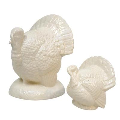 2 VINTAGE WHITE CERAMIC TURKEYS
