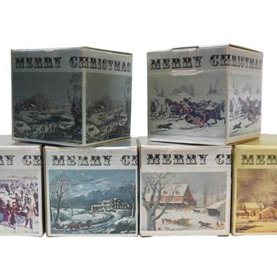 6 VINTAGE CURRIER & IVES CORNING GLASS WORKS COLLECTION ORNAMENTS