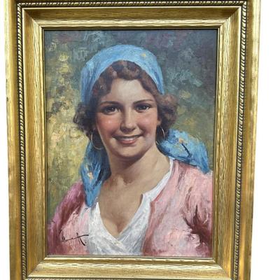 ANTONIO VALLONE (Italian early 20th c) OIL PORTRAIT OF A GIRL