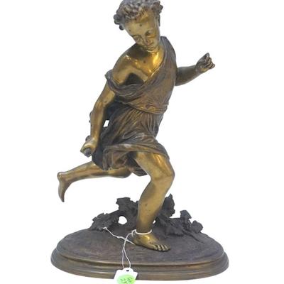 DUCHOISELLE FRENCH BRONZE GIRL AT PLAY