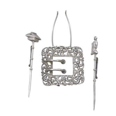 3 pc STERLING BUCKLE & COCKTAIL PICKS