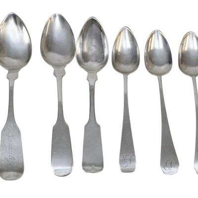 6 ANTIQUE COIN SILVER TEASPOONS