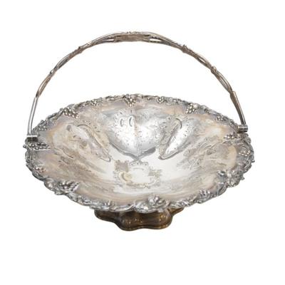 ANTIQUE SILVER PLATED GRAPEVINE REPOUSSE BASKET