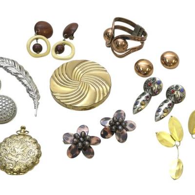 10 PC VINTAGE COSTUME JEWELRY & COMPACTS