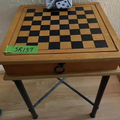 Lot 137:  Checkers Table And Dominoes