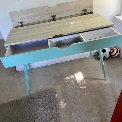 modern desk with flip up area for wires