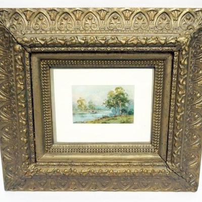 1106	FRAMED PAINTING ARTIST SIGNED ARTHUR R WARD, COWS BY WOODED STREAM, APPROXIMATELY 20 IN X 18 IN OVERALL
