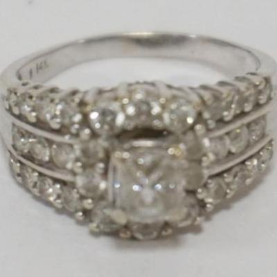 1136	14 K WHITE GOLD DIAMOND RING, SIZE 9 1/2, 2 TOTAL DIAMOND CARATS APPROXIMATE
