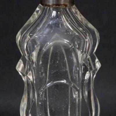 1163	CUT GLASS PERFUME WITH HINGED SILVER LID AND INTERIOR STOPPER, SMALL CHIP ON BASE, APPROXIMATELY 5 1/2 IN H
