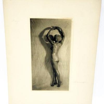 1101	H RICHARDSON CREMER PHOTOGRAPHER (1878-1942) NEW YORK, NEW JERSEY, CA 1920 NUDE PHOTO OF WOMAN TITLED *BRONZE* EXHIBIT TAGS ON...