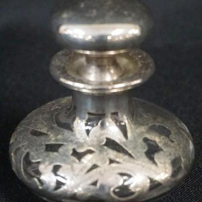 1155	ANTIQUE STERLING SILVER OVERLAY GLASS PERFUME BOTTLE, APPROXIMATELY 3 IN H
