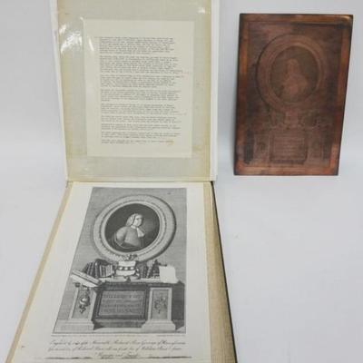 1112	COPPER ENGRAVING PLATE OF WILLIAM PENN & ENGRAVINGS & INFO PLATE, APPROXIMATELY 9 1/2 IN X 14 IN
