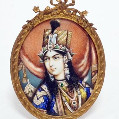 1131	HAND PAINTED IMAGE OF INDIAN EMPRESS IN FRENCH FRAME, STERN BROS NY, APPROXIMATELY 3 IN X 2 1/4 IN
