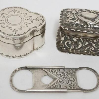 1200	GROUP INCLUDING 2 STERLING SILVER BOXES AND STERLING SILVER CIGAR CUTTER

