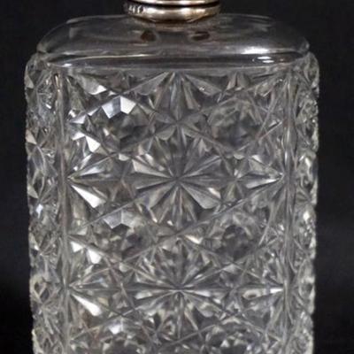 1164	CUT GLASS FLASK WITH REPOUSSE STERLING LID, APPROXIMATELY 4 IN H
