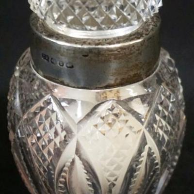 1151	CUT GLASS DRESSER BOTTLE WITH SILVER COLLAR, APPROXIMATELY 3 1/2 IN H
