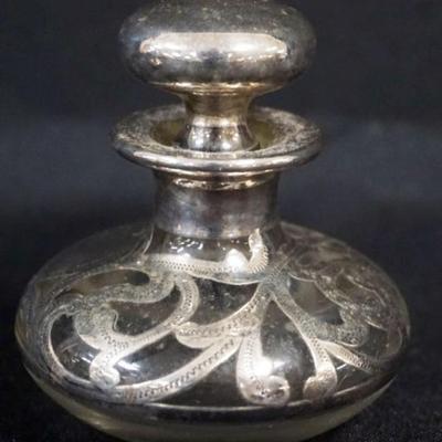 1159	ANTIQUE SILVER OVERLAY PERFUME BOTTLE, APPROXIMATELY 3 1/4 IN H

